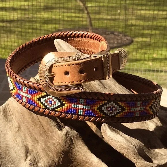 Vintage Sea Dream Leather Western Style Beaded Belt size 34 - Picture 2 of 13